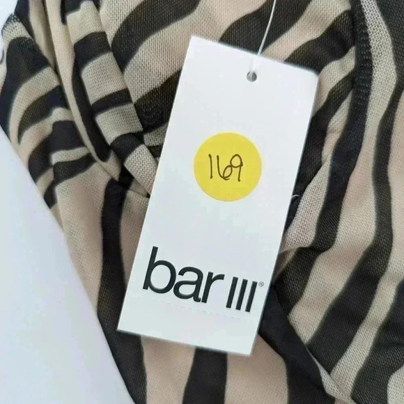 Bar III Bodysuit Womens size XXSmall Beige Black Zebra Print Mesh Lined New - Picture 5 of 8